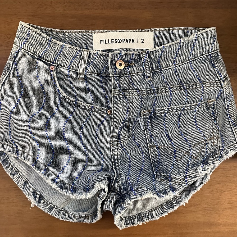 Filles A Papa Womens Twisted Denim Shorts in‎ Ocean Blue, Waist Size 28/29